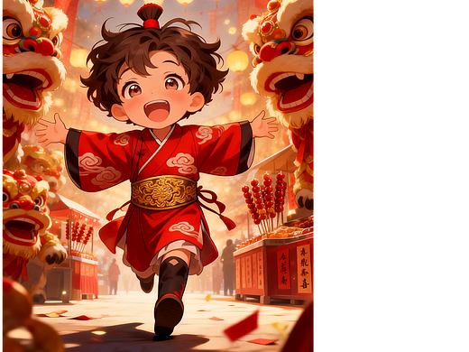 国风 Q 版新年舞狮插画