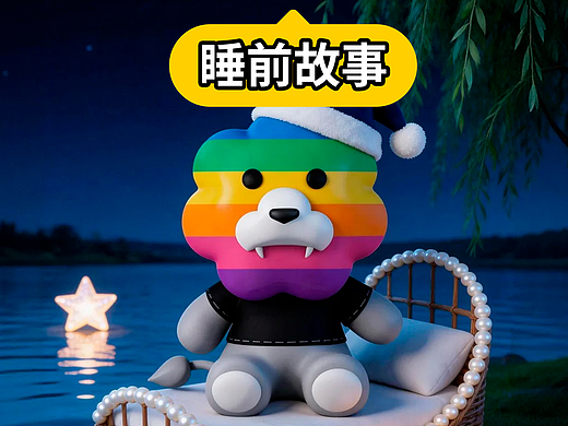 睡前故事：星光落在水面，黑夜就有了陪伴，「彩虹狮花湾」毛绒玩具