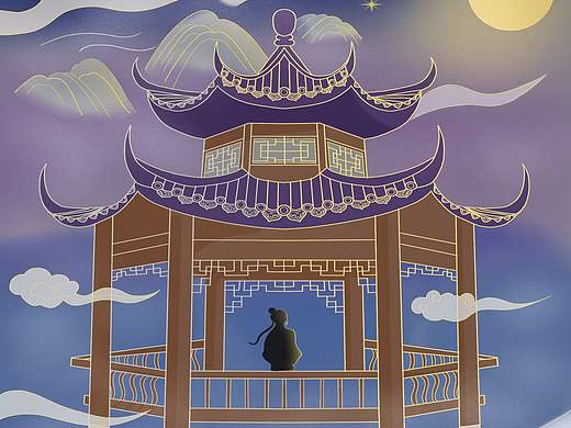 夜凉如水，亭中望月，山河尽在眼底，心事藏于云间。