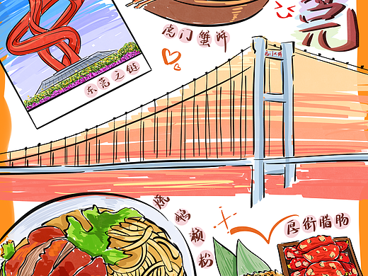 手帐风城市插画明信片