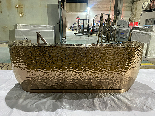  工业风酒吧钛金锤纹不锈钢吧台双曲面水波纹前台吧台