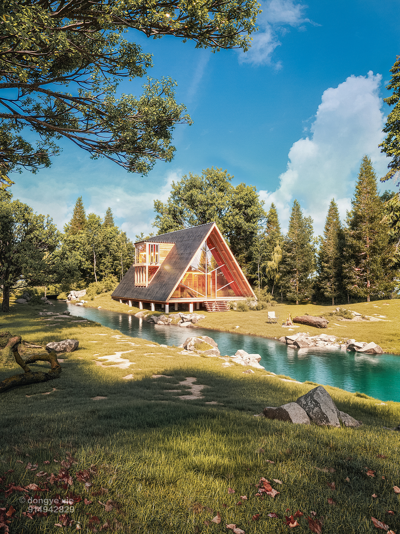 林中小屋的春夏秋冬（图ZNDA0OTA2ODUy） - 场景 - 站酷设计师XDY建模渲染原创素材 - 站酷ZCOOL