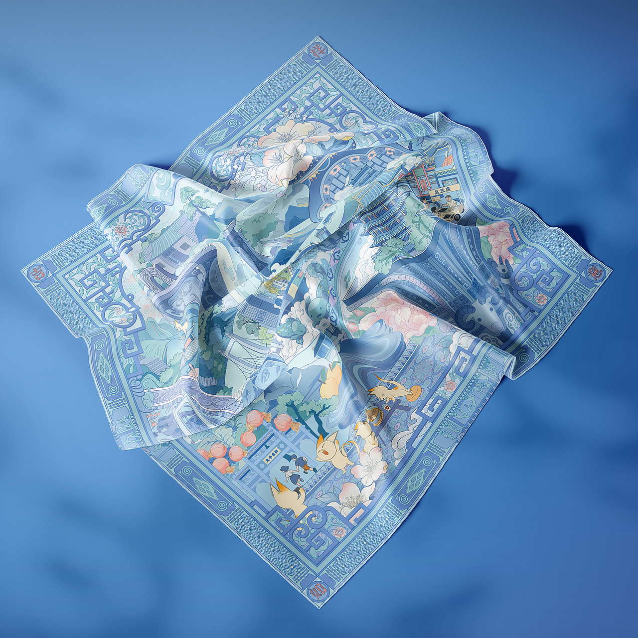 近期丝巾插画【春意 盎然】【湘水 遗珍】（图ZNDA0OTQ0NTg0） - 商业插画 - 站酷设计师拾柒_KiKi原创素材 - 站酷ZCOOL