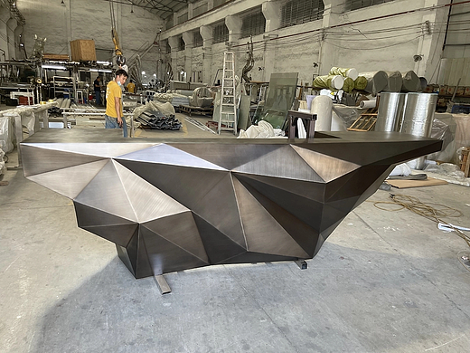 锻打锤纹不锈钢吧台 古铜色 网红咖啡馆前台 定制