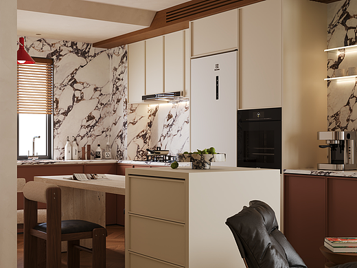 复古 红棕木+大理石