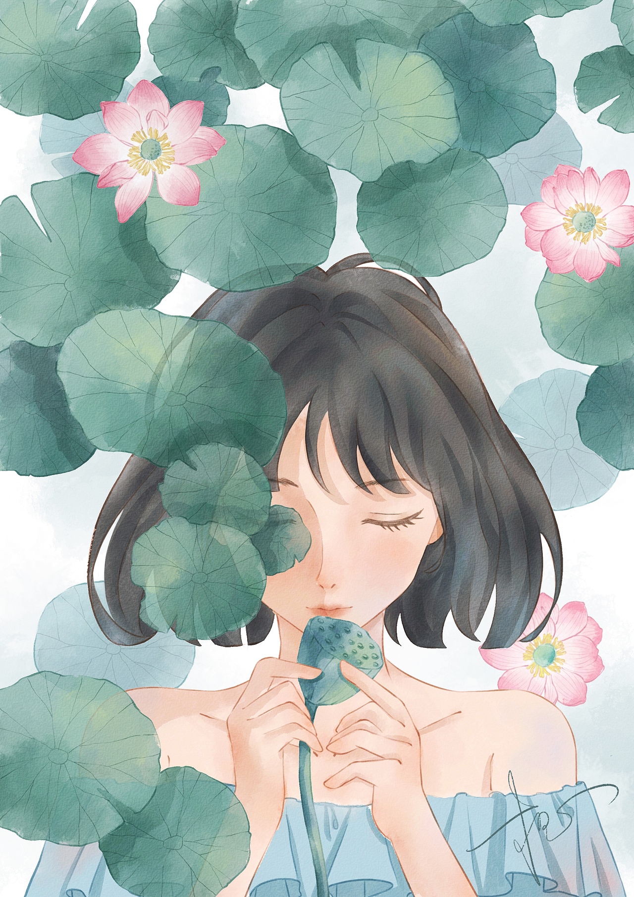 宁夏｜荷叶女生🍃（图ZNDA0OTk4NDY4） - 商业插画 - 站酷设计师薄荷叶_叶子原创素材 - 站酷ZCOOL