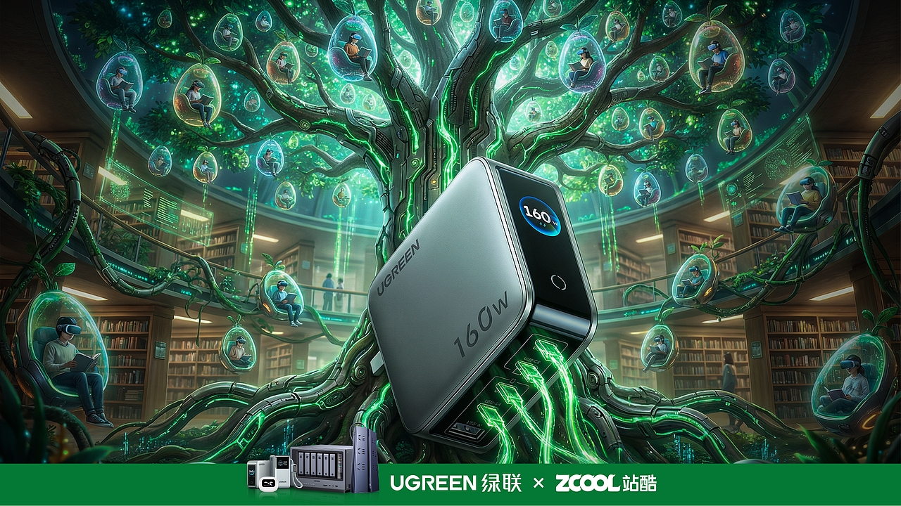 《UGREEN》超现实秘境:绿联魔力源泉(图ZNDA1MDM2NjMy) - AI作品 - 站酷设计师YesJinZ原创素材 - 站酷ZCOOL