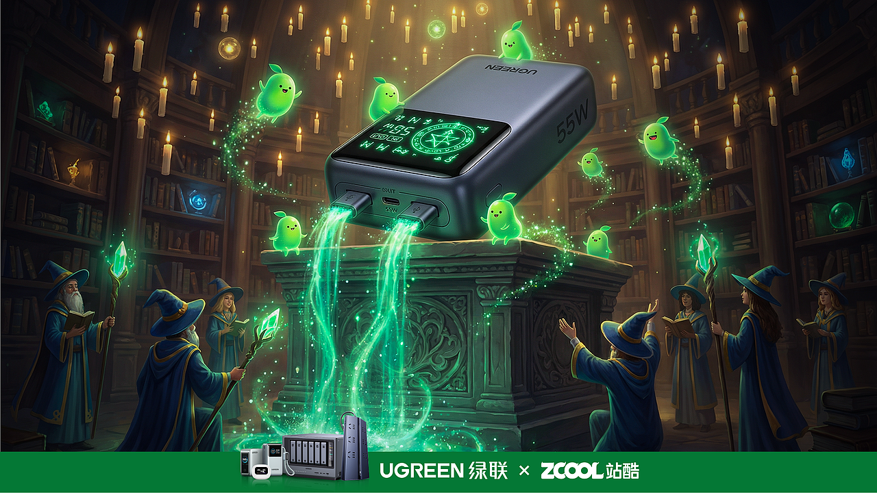 《UGREEN》超现实秘境:绿联魔力源泉(图ZNDA1MDM2Njg4) - AI作品 - 站酷设计师YesJinZ原创素材 - 站酷ZCOOL