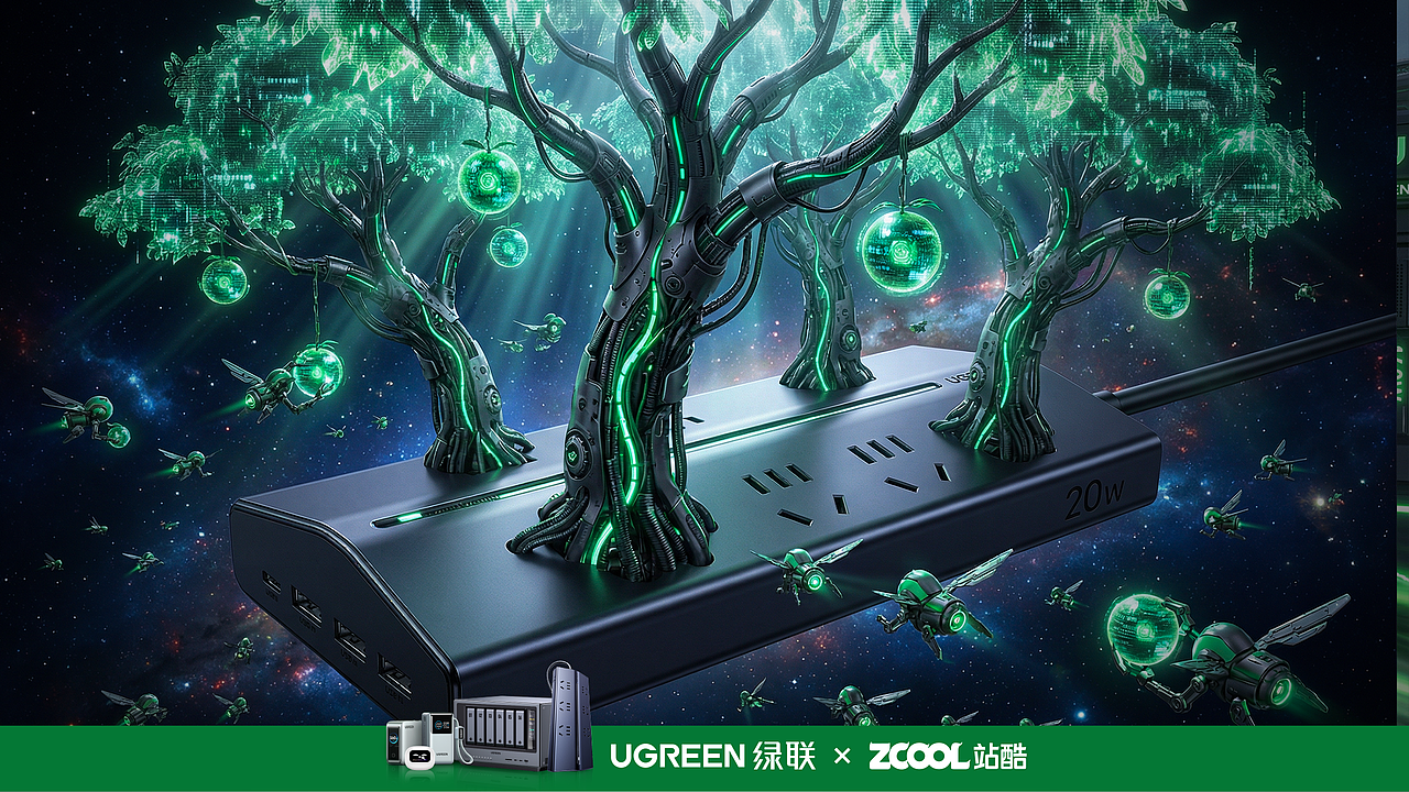 《UGREEN》超现实秘境:绿联魔力源泉(图ZNDA1MDM2Nzgw) - AI作品 - 站酷设计师YesJinZ原创素材 - 站酷ZCOOL
