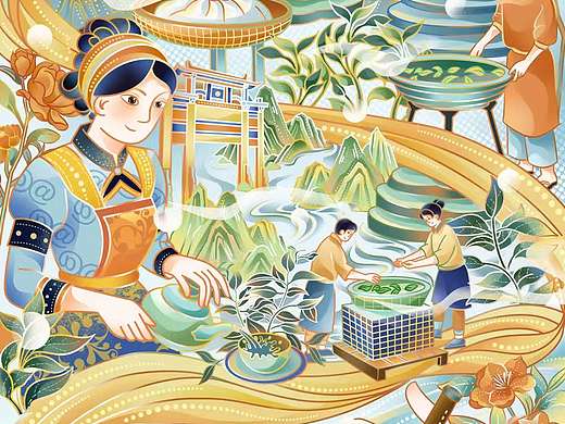 日报风茶叶插画|以卷载艺，以画承香