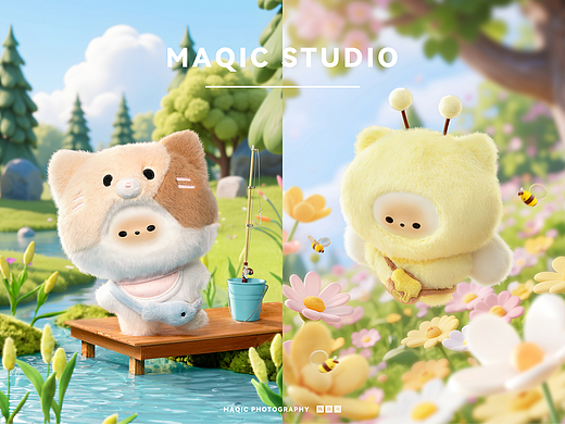 馒头猫PUPU「动物小镇」系列搪胶毛绒盲盒——潮玩摄影