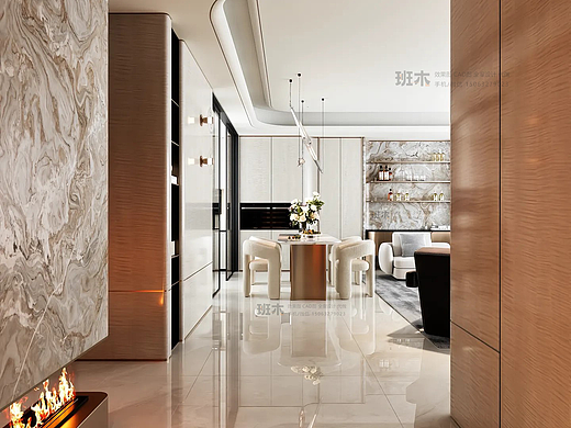 轻奢风客餐厅｜班木效果图 |把高级感和温柔都装进家里