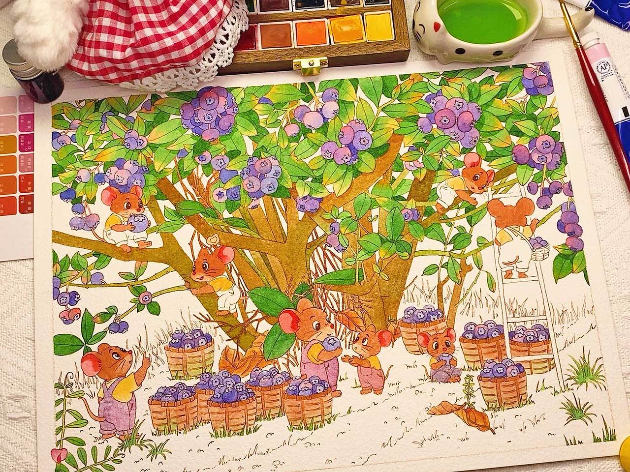 小鼠们摘蓝莓啦~（图ZNDA1MDgxNzU2） - 商业插画 - 站酷设计师采菲CaiFei原创素材 - 站酷ZCOOL