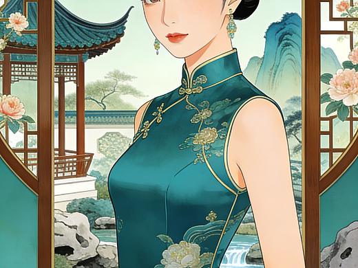 新中式商业插画 | 孔雀蓝旗袍系列创作思路