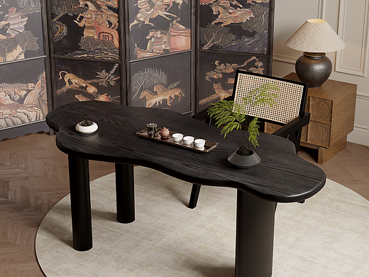 实木茶桌建模渲染