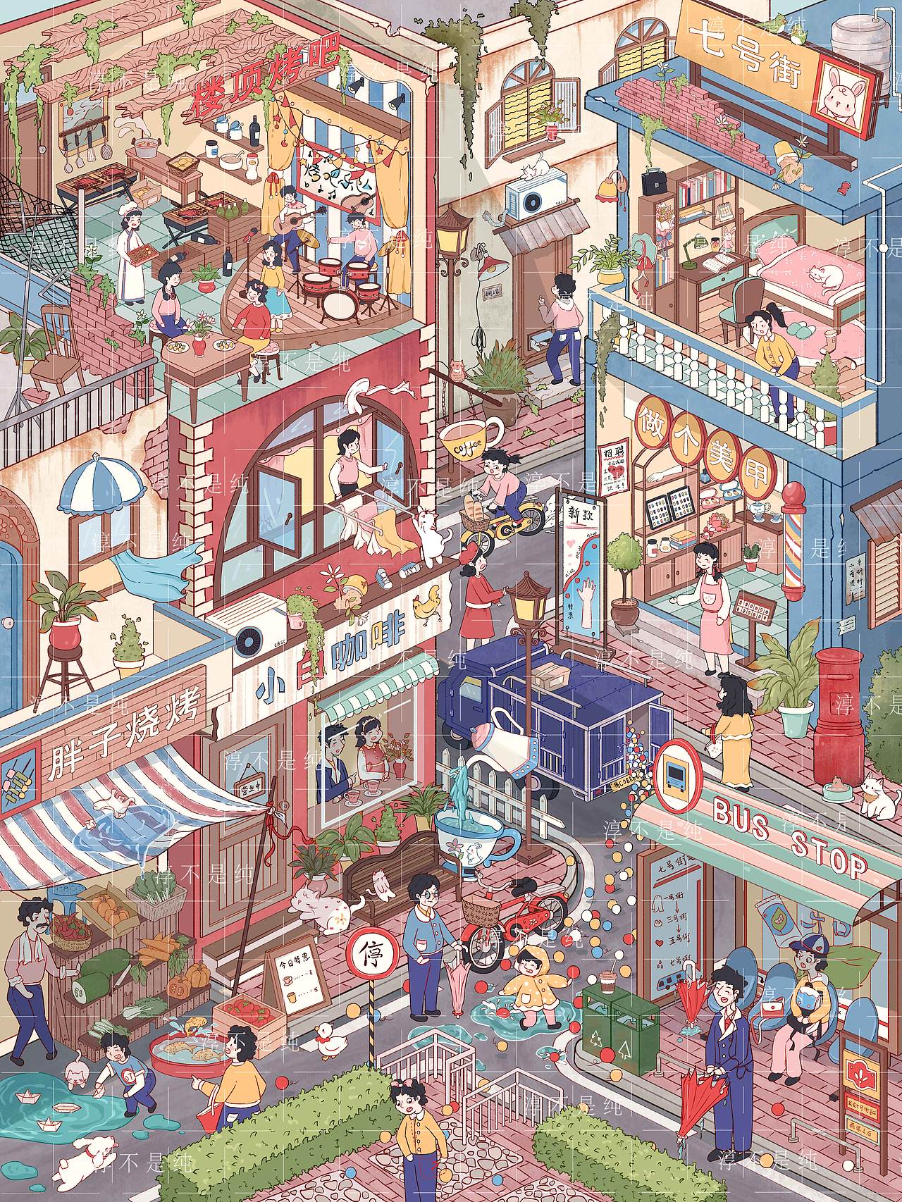 七号街—雨停之后（图ZNDA1MTQ0MDcy） - 商业插画 - 站酷设计师淳不是纯原创素材 - 站酷ZCOOL
