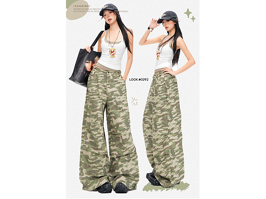 美式辣妹美式工装迷彩休闲裤详情页排版海报模特拼图