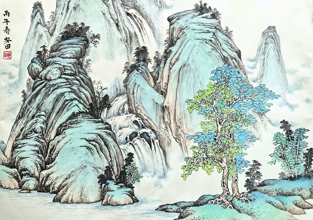 云瀑春深（图ZNDA1MTcyMzQ4） - 绘画 - 站酷设计师安田原创素材 - 站酷ZCOOL