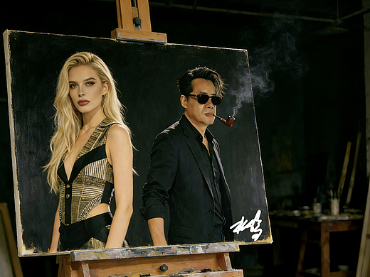 巨匠北鸿超写实油画《巴黎相遇》