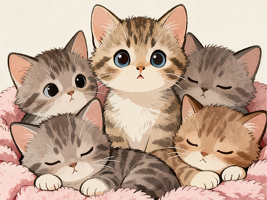 手机壁纸-绒毛蹭着软毯 小团子挤成治愈日常