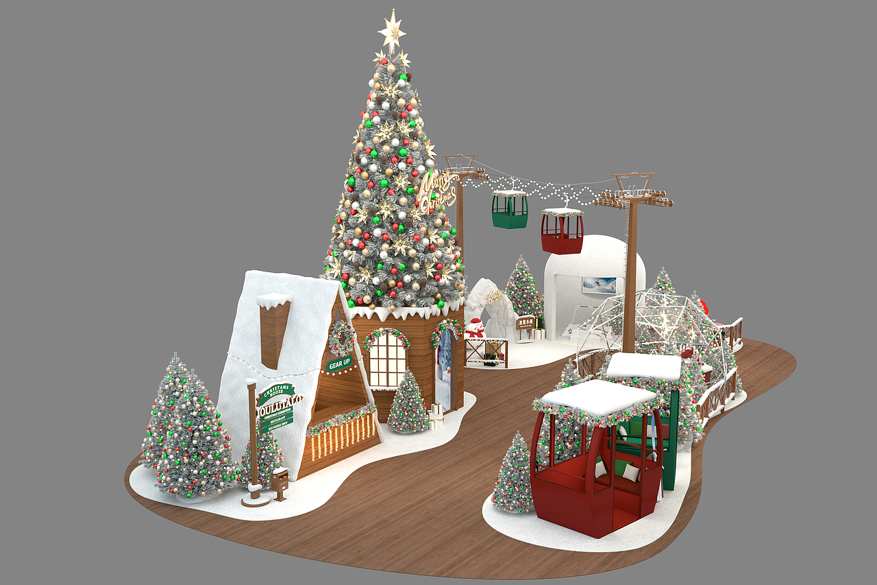 商场圣诞美陈DP 圣诞氛围装饰 冰雪缆车圣诞美陈（图ZNDA1MTk1MjI0） - 场景 - 站酷设计师lily1213371725原创素材 - 站酷ZCOOL