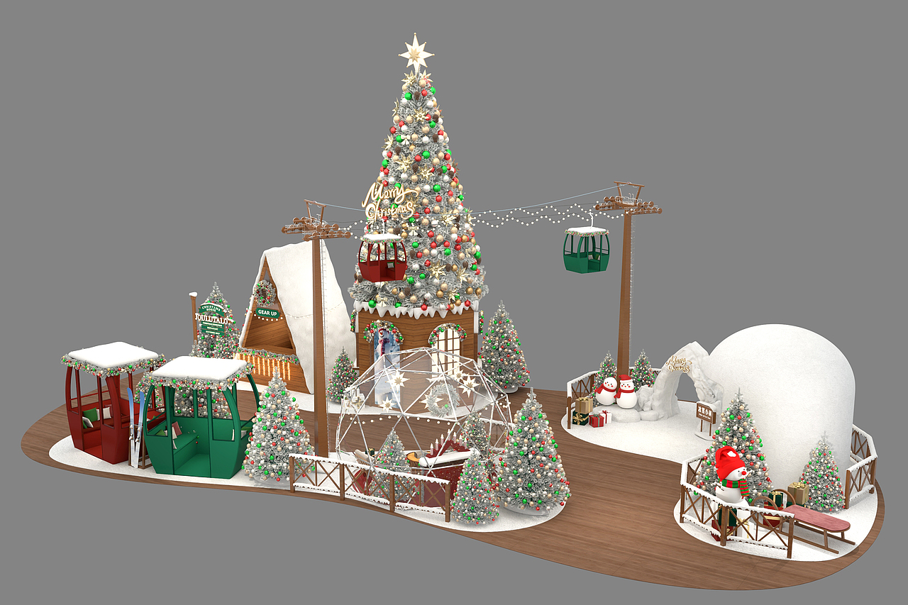 商场圣诞美陈DP 圣诞氛围装饰 冰雪缆车圣诞美陈（图ZNDA1MTk1MjIw） - 场景 - 站酷设计师lily1213371725原创素材 - 站酷ZCOOL