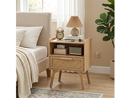 原木肌理｜藤编床头柜的自然共生美学