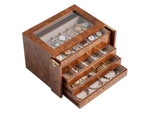 树瘤带锁四抽手表盒