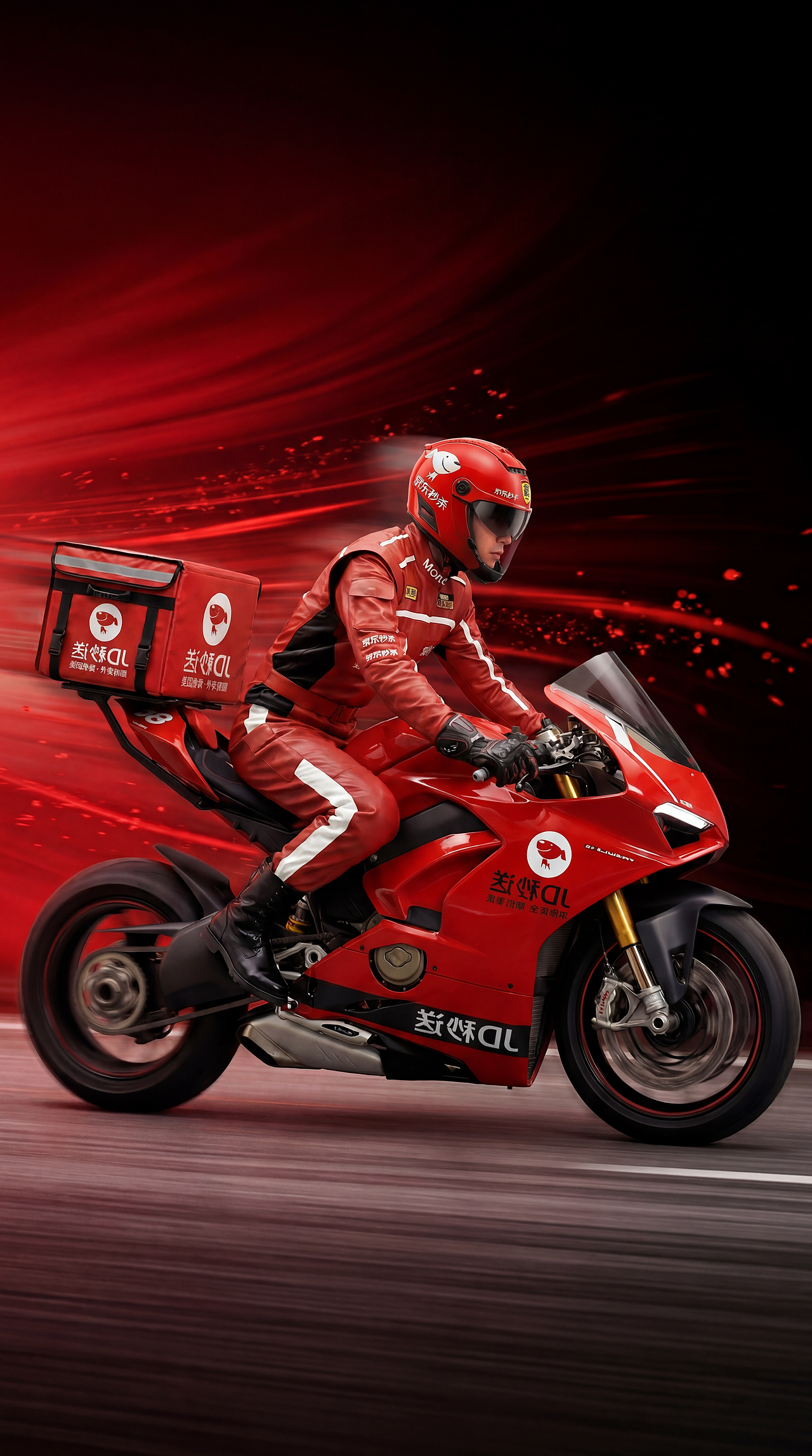 京东外卖一周年，骑手新工服帅到出圈（图ZNDA1MjE1MTMy） - AI作品 - 站酷设计师可可曲奇AIGC原创素材 - 站酷ZCOOL