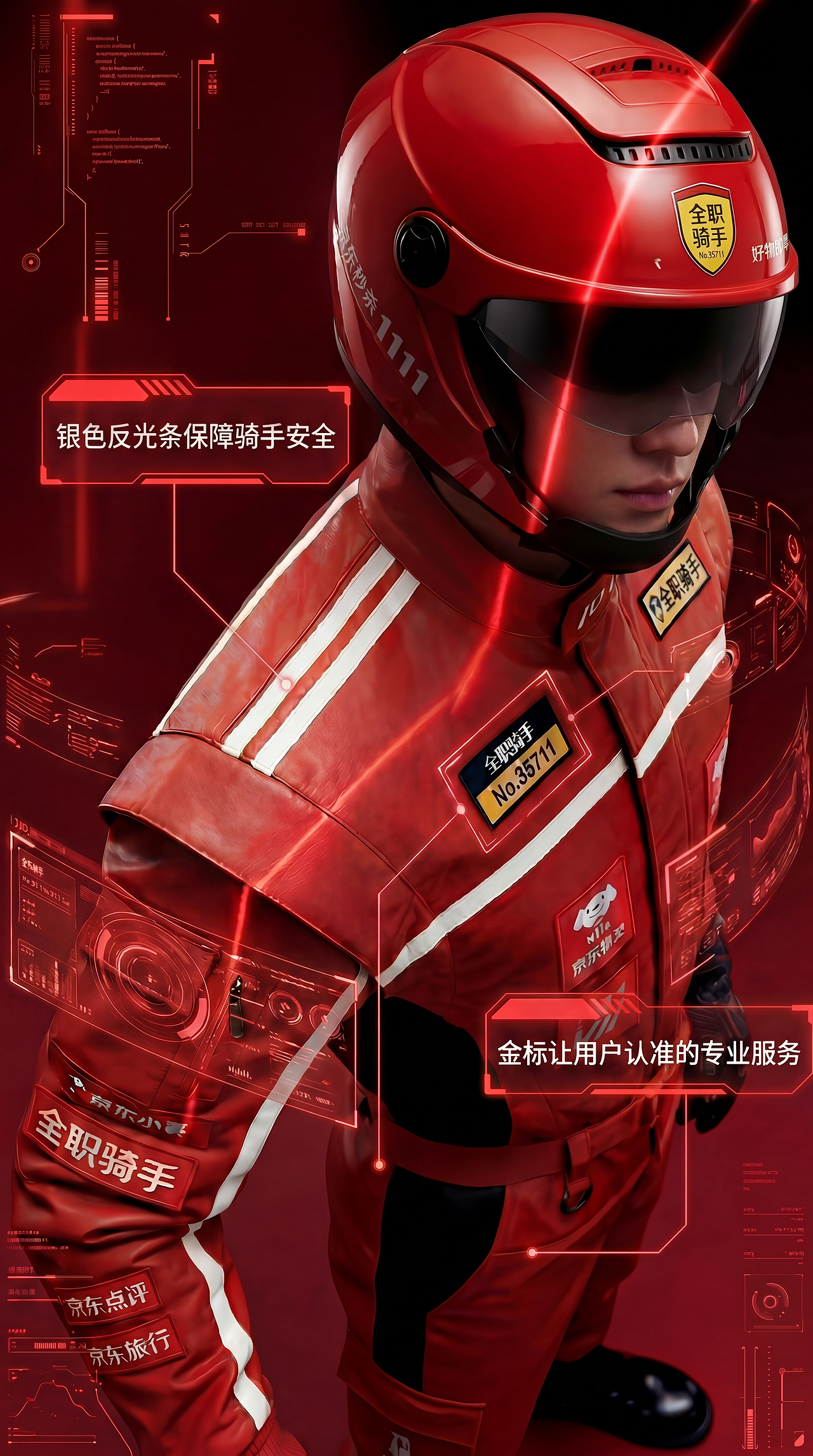 京东外卖一周年，骑手新工服帅到出圈（图ZNDA1MjE1MjU2） - AI作品 - 站酷设计师可可曲奇AIGC原创素材 - 站酷ZCOOL