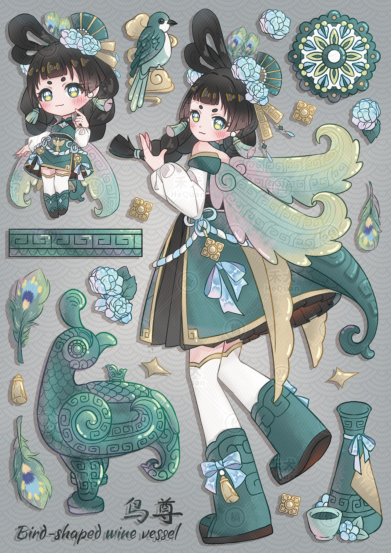 二次元手账贴纸丨文物拟人，文创设计，人物立绘（图ZNDA1MjQ0NDc2） - 商业插画 - 站酷设计师画画的禾犬原创素材 - 站酷ZCOOL