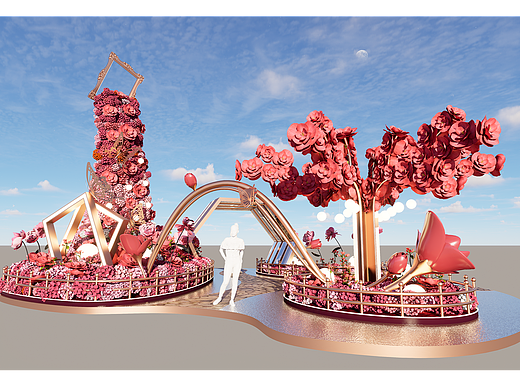 商业美陈3D效果图  开业美陈  花艺场景设计