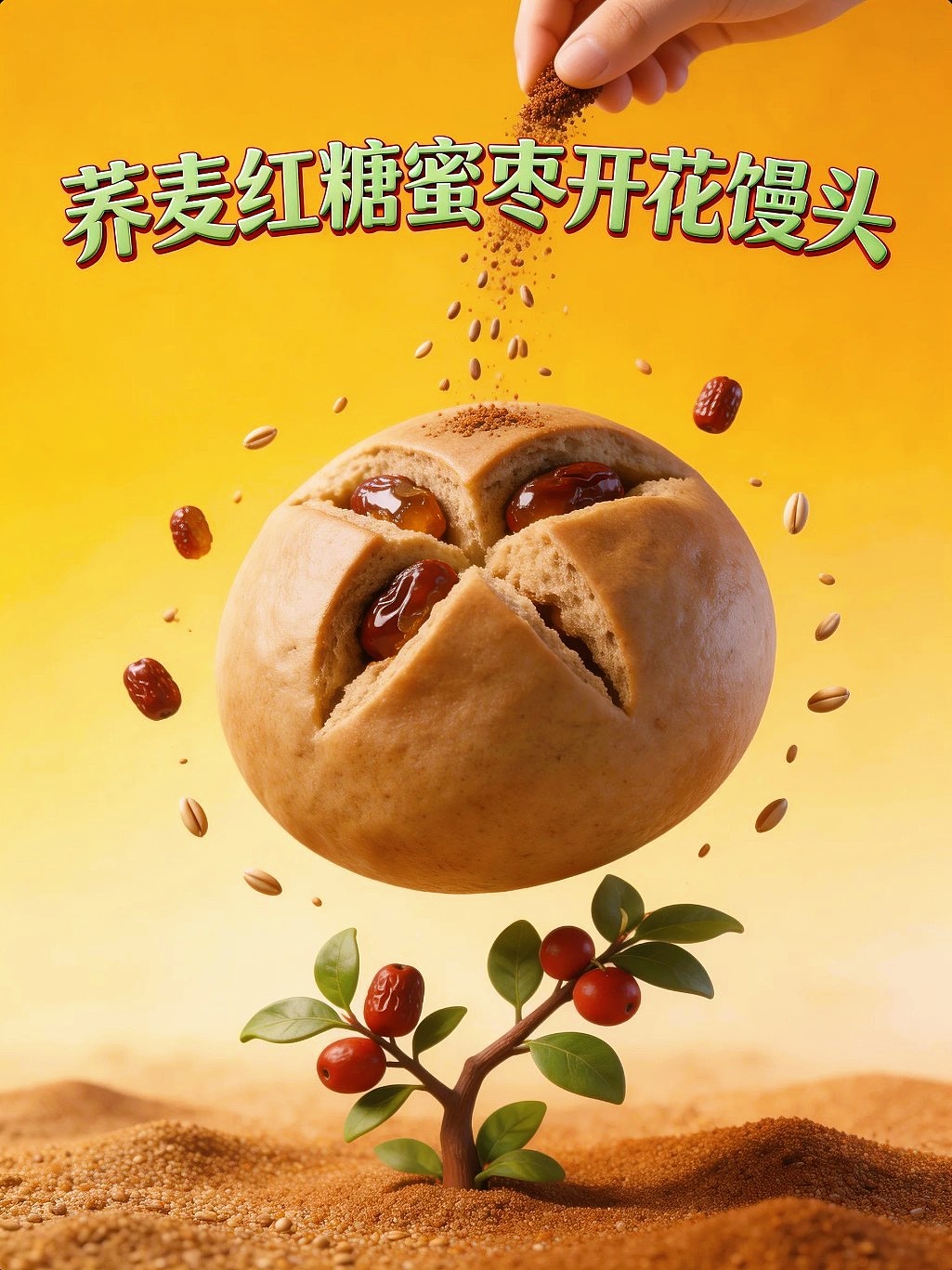 既梦AI设计创意荞麦红糖多口味开花馒头附带提示词AIGC（图ZNDA1MzAwNTU2） - 海报 - 站酷设计师风中的玫瑰耶原创素材 - 站酷ZCOOL