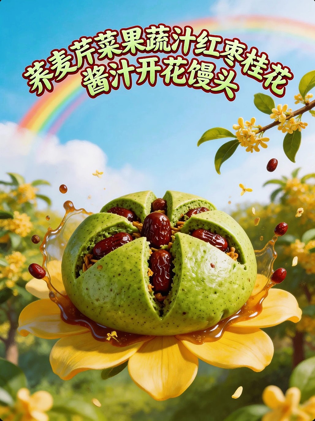 AIGC设计创意荞麦果蔬汁红枣开花馒头海报附带提示词（图ZNDA1MzAzMzg4） - 海报 - 站酷设计师风中的玫瑰耶原创素材 - 站酷ZCOOL