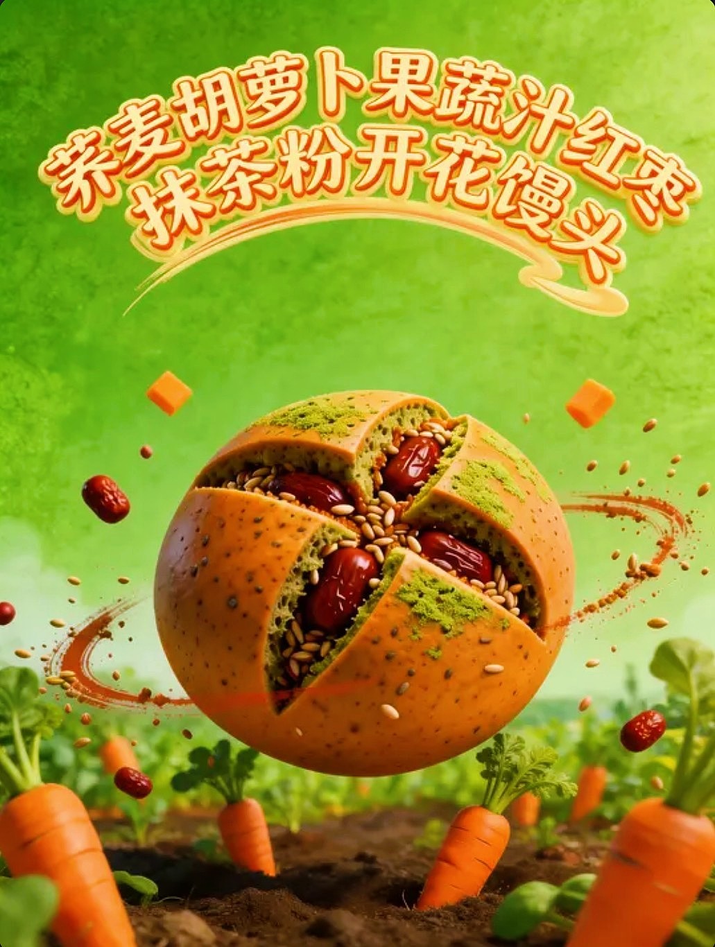 AIGC设计创意荞麦果蔬汁红枣开花馒头海报附带提示词（图ZNDA1MzAzOTky） - 海报 - 站酷设计师风中的玫瑰耶原创素材 - 站酷ZCOOL