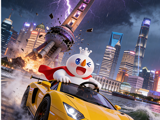 雪王大战东方明珠开车逃逸（个人主页-ZNzM0MzUwNTY=） - IP形象 - 站酷设计师小der勇闯AI圈原创素材 - 站酷ZCOOL