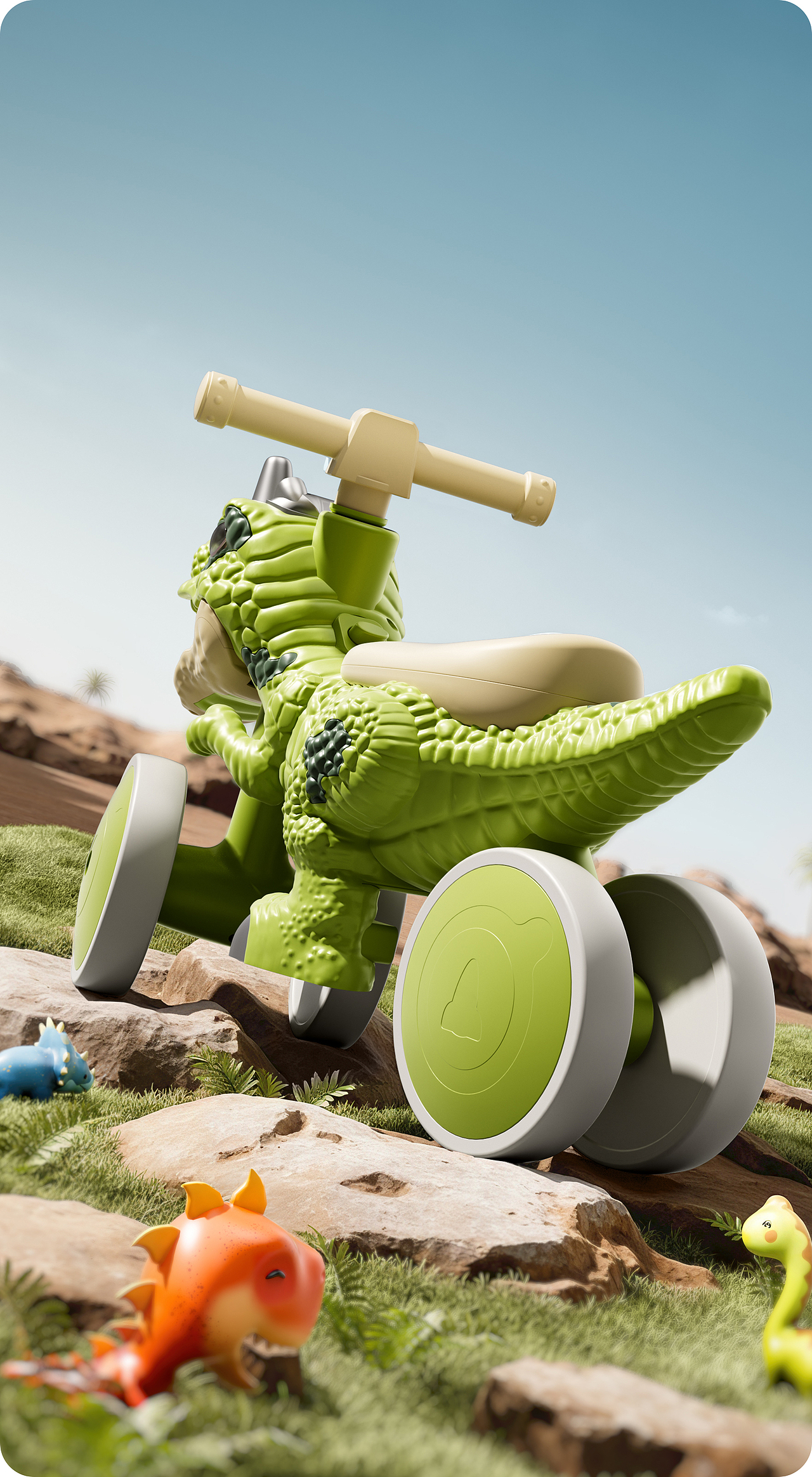 儿童母婴恐龙平衡车 Cinema 4D渲染+AIGC辅助（图ZNDA1MzE2MjU2） - 产品 - 站酷设计师一顿三碗大米饭原创素材 - 站酷ZCOOL