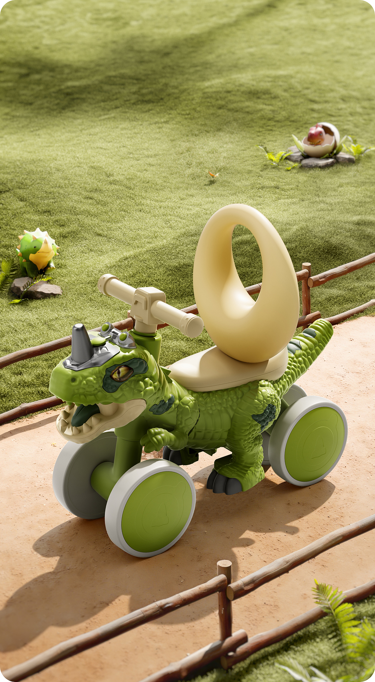儿童母婴恐龙平衡车 Cinema 4D渲染+AIGC辅助（图ZNDA1MzE2MzE2） - 产品 - 站酷设计师一顿三碗大米饭原创素材 - 站酷ZCOOL