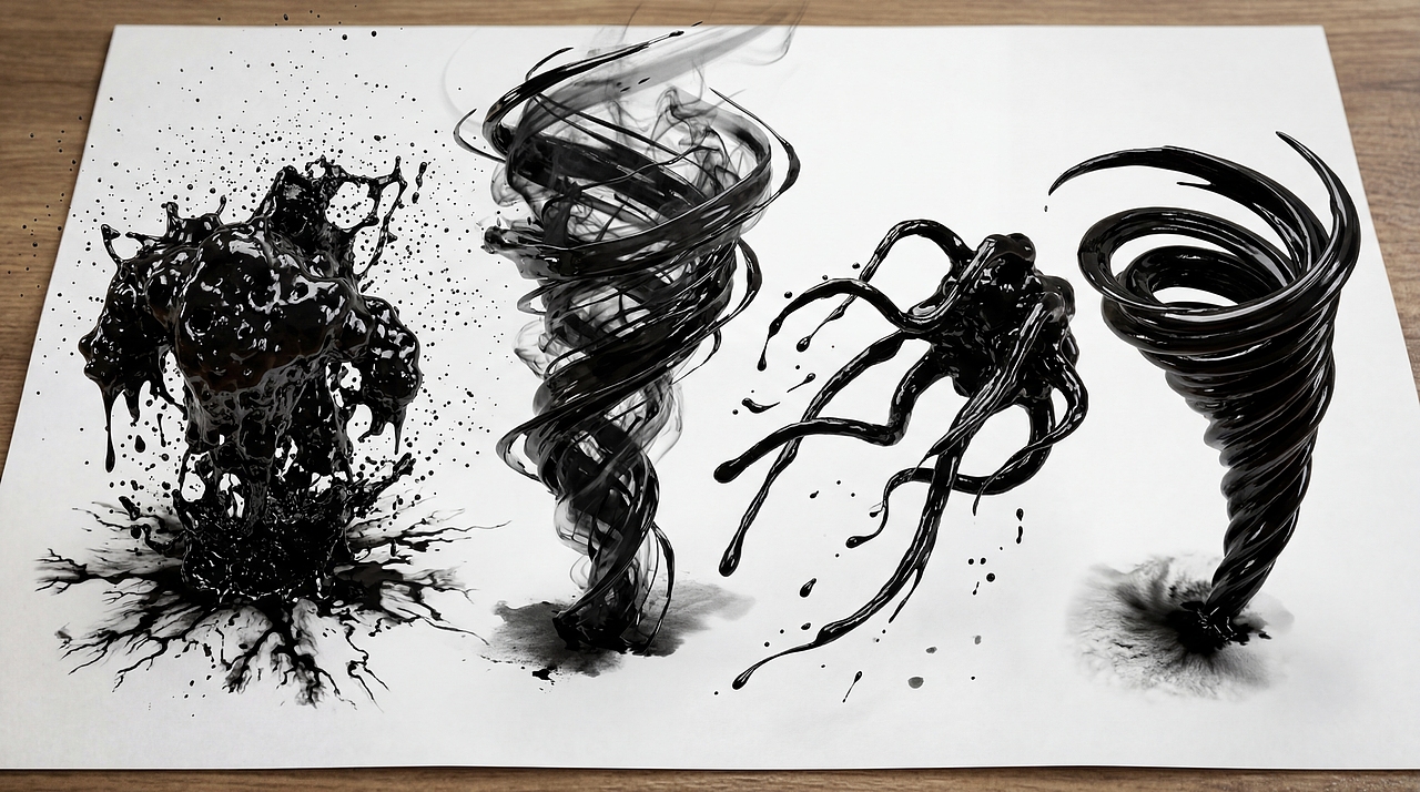 白描微观志：失控的焦墨“巨兽”（图ZNDA1MzMxNzcy） - AI作品 - 站酷设计师AI造物工坊原创素材 - 站酷ZCOOL