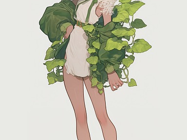 森系花卉少女人物创意插画