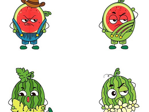 西瓜家族的百变穿搭：创意水果拟人插画