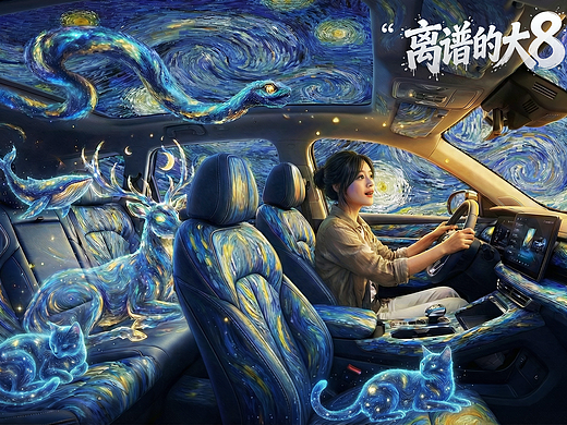 开银灰色巨车穿越梵高画作 后备箱打开的那一刻 我哭了