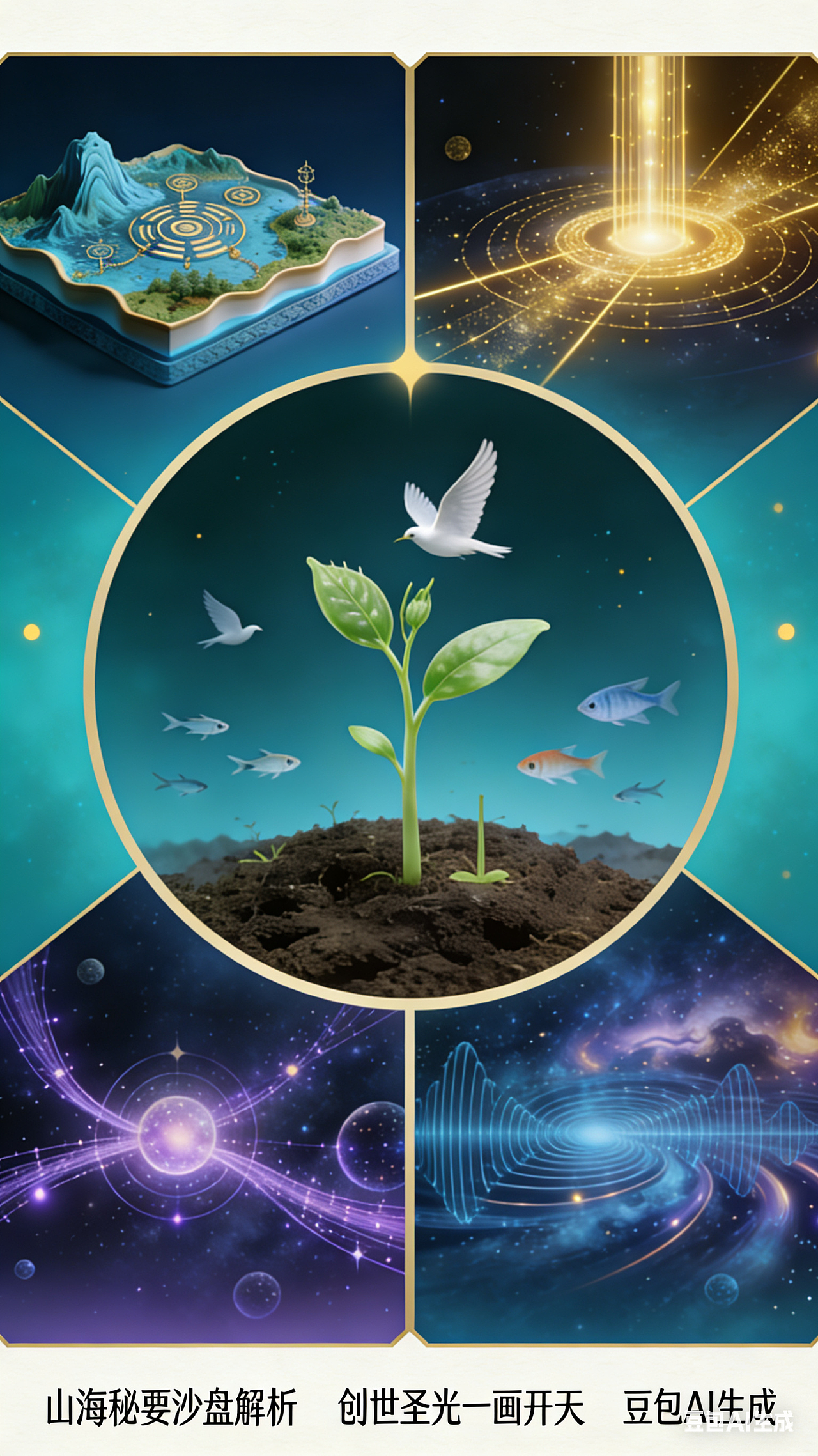 《山海秘钥.创世演化》｜沙盘解析四幅灵性组画（图ZNDA1MzcxOTEy） - 新锐潮流插画 - 站酷设计师李阿吽原创素材 - 站酷ZCOOL