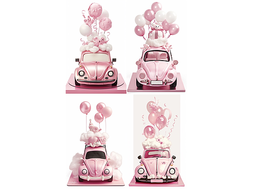 梦幻浪漫粉色小汽车气球元素合集 