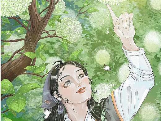 我的原创插画《雨后木绣球》