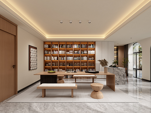 新中式宋氏轻奢风客餐厅效果图表现