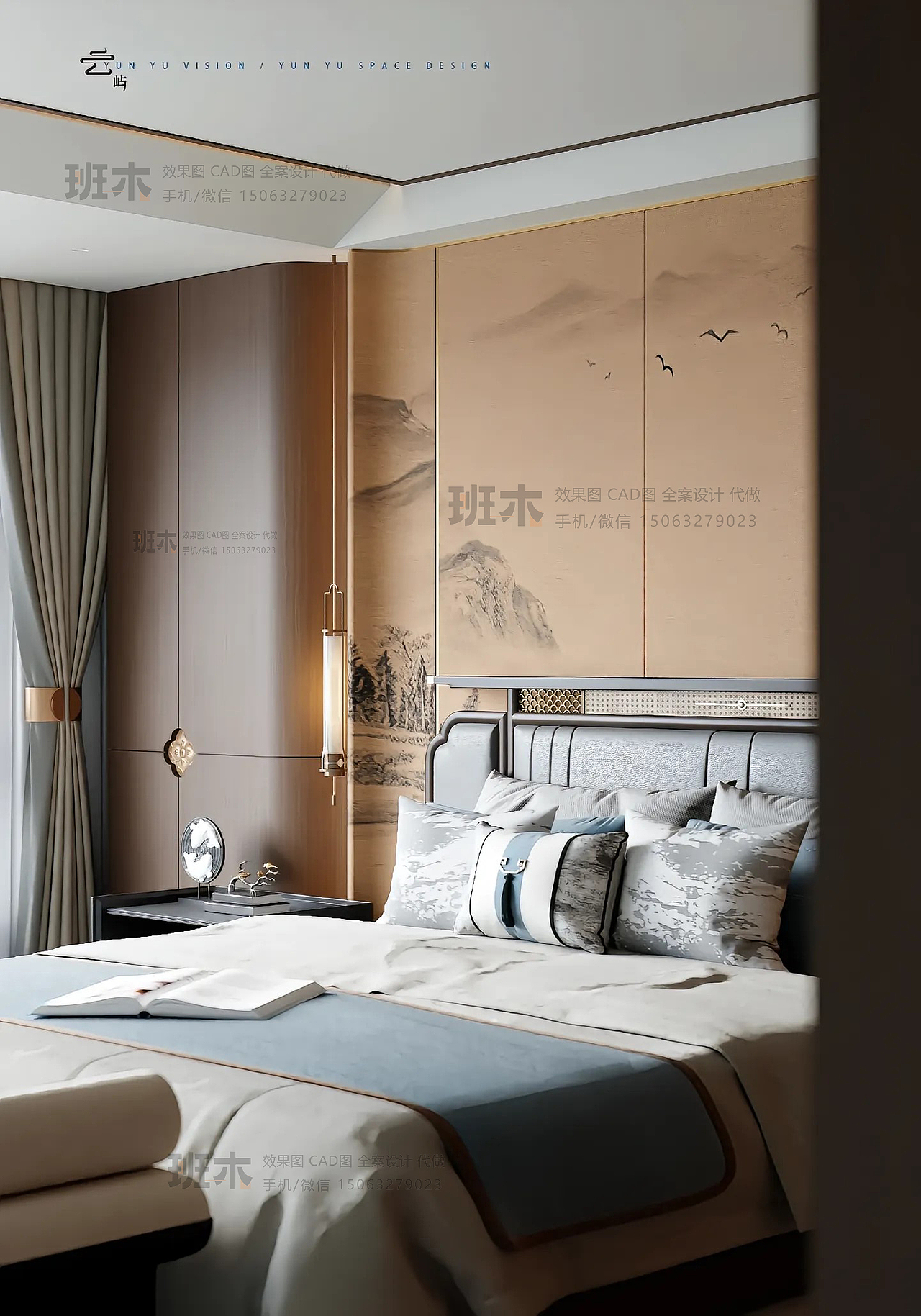 新中式主卧效果图｜班木效果图 |（图ZNDA1NDI0NDQw） - 家装设计 - 站酷设计师Z070365847原创素材 - 站酷ZCOOL