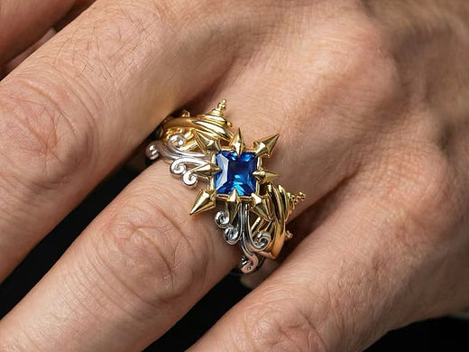 硬核的蓝宝石舰船黄金戒指✨