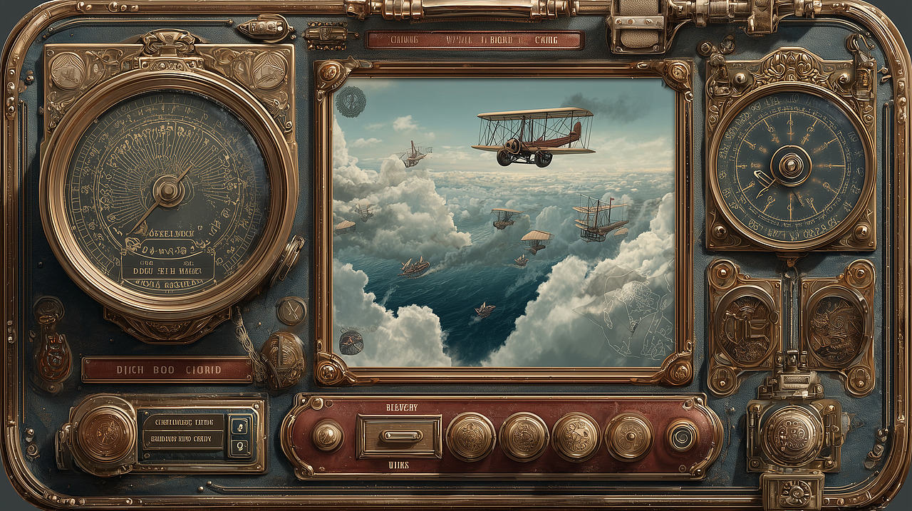 《复古飞艇驾驶舱 UI・蒸汽朋克航空界面》（图ZNDA1NDQ1MzI0） - 游戏UI - 站酷设计师chaochaoland原创素材 - 站酷ZCOOL