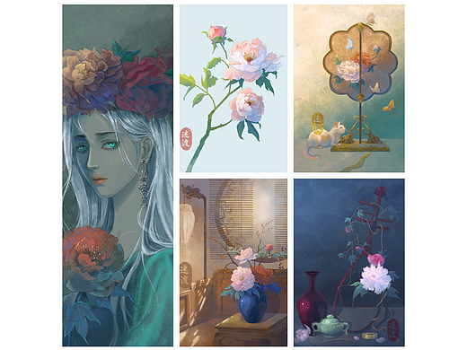 牡丹插画合集